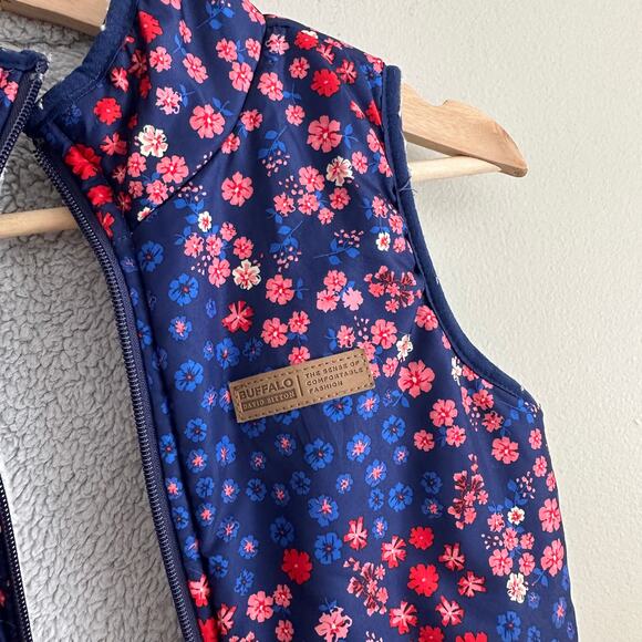 Reversible Vest Floral Buffalo David Bitton 7 8 Girls Blue Floral Sherpa Fleece - Picture 7 of 10